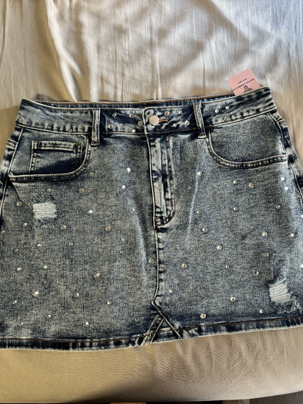 Rhinestone Denim Mini Skirt NWT Distressed Western Boutique